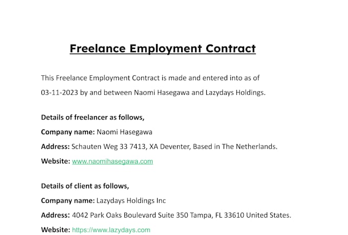 write your employment contract and agreement